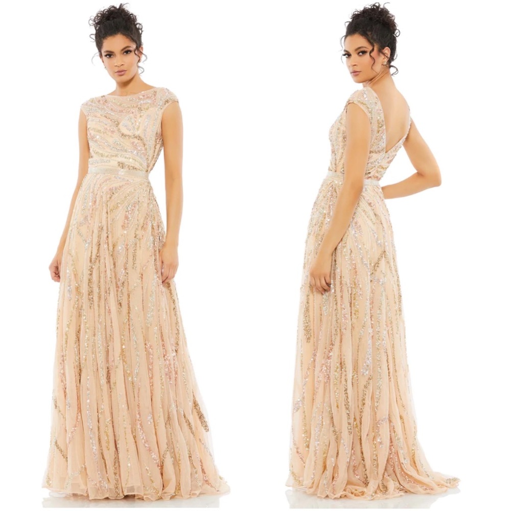 NWOT Mac Duggal Cap Sleeve Beaded Embellished Evening Gown sz 4